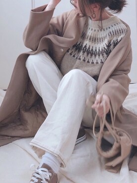 「ホワイトデニム」｜「アイテム（ノーカラージャケット）」を使った、♥︎ 𝕃𝕆𝕍𝔼 ♥︎さん（レディース・163cm）の冬コーディネート
