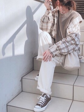 「Aunt Marie's（アントマリーズ）のチェックCPOビッグシャツ / AUNT MARIE'S × WEARISTA YUKI（シャツ/ブラウス）」を使った、♥︎ 𝕃𝕆𝕍𝔼 ♥︎さん（レディース・163cm）の冬コーディネート