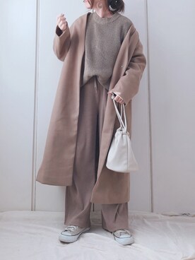 「ゆるニット」｜「アイテム（ノーカラージャケット）」を使った、♥︎ 𝕃𝕆𝕍𝔼 ♥︎さん（レディース・163cm）の冬コーディネート