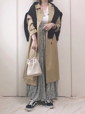 「マキシスカート」｜「アイテム（トレンチコート）」を使った、♥︎ 𝕃𝕆𝕍𝔼 ♥︎さん（レディース・163cm）の春コーディネート