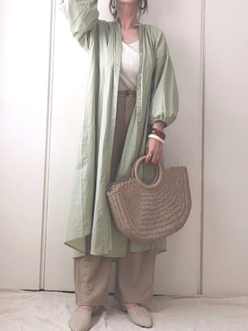 「ピスタチオ」｜「アイテム（シャツワンピース）」を使った、♥︎ 𝕃𝕆𝕍𝔼 ♥︎さん（レディース・163cm）の春コーディネート