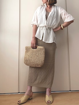 「reca（レカ）のアイテム（かごバッグ）」を使った、♥︎ 𝕃𝕆𝕍𝔼 ♥︎さん（レディース・163cm）の夏コーディネート
