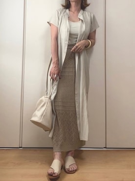 「透かし編みスカート」｜「アイテム（シャツワンピース）」を使った、♥︎ 𝕃𝕆𝕍𝔼 ♥︎さん（レディース・163cm）の夏コーディネート