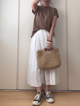 「reca（レカ）のアイテム（かごバッグ）」を使った、♥︎ 𝕃𝕆𝕍𝔼 ♥︎さん（レディース・163cm）の夏コーディネート