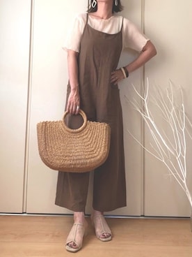 「シアーサンダル」｜「アイテム（オールインワン・サロペット）」を使った、♥︎ 𝕃𝕆𝕍𝔼 ♥︎さん（レディース・163cm）の夏コーディネート