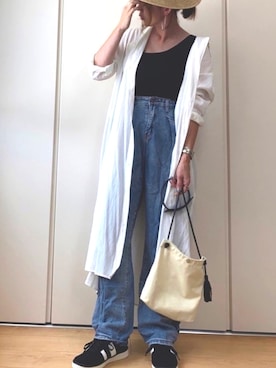 「ハイウエストパンツ」｜「アイテム（シャツワンピース）」を使った、♥︎ 𝕃𝕆𝕍𝔼 ♥︎さん（レディース・163cm）の夏コーディネート