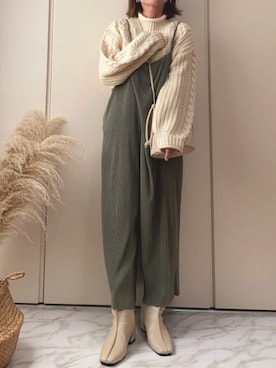 「ケーブルニット」｜「アイテム（ジャンパースカート）」を使った、♥︎ 𝕃𝕆𝕍𝔼 ♥︎さん（レディース・163cm）の秋コーディネート