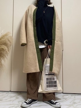 「パイピングコート」｜「アイテム（スウェット）」を使った、♥︎ 𝕃𝕆𝕍𝔼 ♥︎さん（レディース・163cm）の冬コーディネート