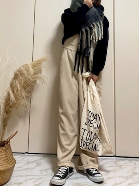 「TODAY'S SPECIAL（トゥデイズスペシャル）のMARCHE BAG/マルシェバッグ（エコバッグ/サブバッグ）」を使った、♥︎ 𝕃𝕆𝕍𝔼 ♥︎さん（レディース・163cm）の冬コーディネート