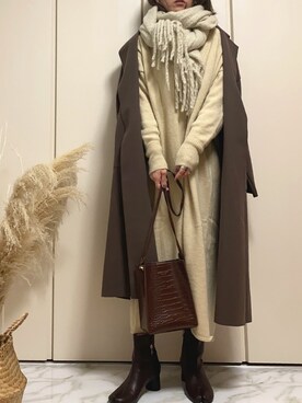 「rectangle（レクタングル）のアイテム（チェスターコート）」を使った、♥︎ 𝕃𝕆𝕍𝔼 ♥︎さん（レディース・163cm）の冬コーディネート