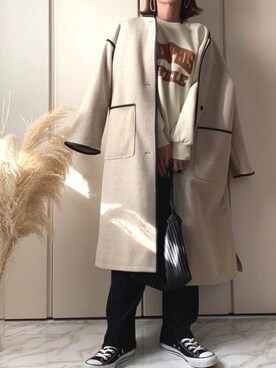 「プリーツバッグ」｜「アイテム（その他アウター）」を使った、♥︎ 𝕃𝕆𝕍𝔼 ♥︎さん（レディース・163cm）の冬コーディネート