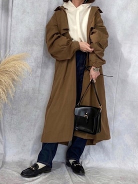 「フードコート」｜「アイテム（トレンチコート）」を使った、♥︎ 𝕃𝕆𝕍𝔼 ♥︎さん（レディース・163cm）の冬コーディネート