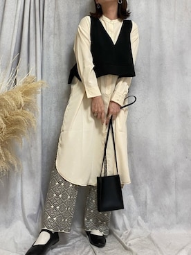 「ジャガード」｜「アイテム（シャツワンピース）」を使った、♥︎ 𝕃𝕆𝕍𝔼 ♥︎さん（レディース・163cm）の春コーディネート