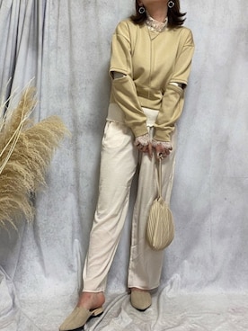 「プリーツバッグ」｜「アイテム（アクセサリー）」を使った、♥︎ 𝕃𝕆𝕍𝔼 ♥︎さん（レディース・163cm）の春コーディネート