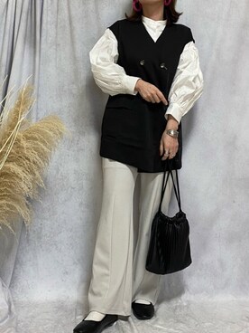 「プリーツバッグ」｜「アイテム（アクセサリー）」を使った、♥︎ 𝕃𝕆𝕍𝔼 ♥︎さん（レディース・163cm）の春コーディネート