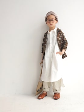 「アイテム（テーラードジャケット、ブラウン系）」を使った、antiquatoy  officialさん（キッズ・120cm）の春コーディネート