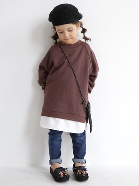 「antiqua」｜「アイテム（ハンチング/ベレー帽）」を使った、antiquatoy  officialさん（キッズ・90cm）の秋コーディネート