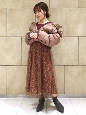 「andemiu」｜「アイテム（ダウンジャケット/コート）」を使った、くまりなさん（レディース・150cm）の秋コーディネート