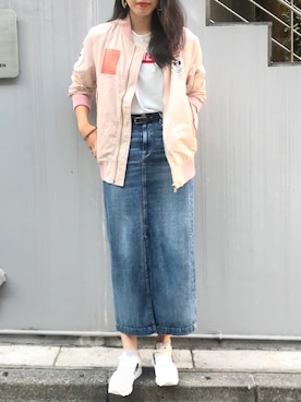 「maxsix（マックスシックス）のアイテム（MA-1）」を使った、ayanoさん（レディース・171cm）の夏コーディネート