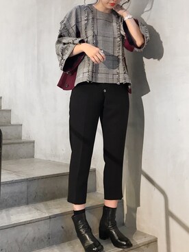 「Yasutoshi Ezumi（ヤストシエズミ）のアイテム（パンツ）」を使った、ayanoさん（レディース・171cm）の秋コーディネート