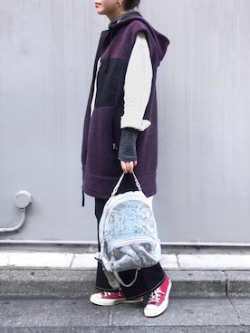 「アイテム（バックパック/リュック、シルバー系）」を使った、ayanoさん（レディース・171cm）の冬コーディネート