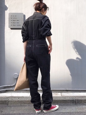 「MINEDENIM（マインデニム）のアイテム（オールインワン・サロペット）」を使った、ayanoさん（レディース・171cm）の春コーディネート