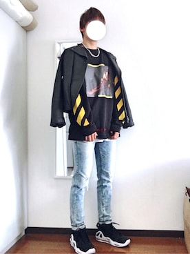「off white」｜「アイテム（ライダースジャケット）」を使った、takuさん（メンズ・180cm）の春コーディネート