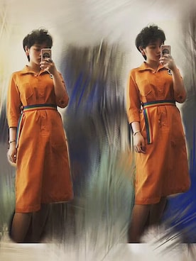 「vintage style」｜「アイテム（シャツワンピース）」を使った、一晃rさん（レディース・158cm）の秋コーディネート