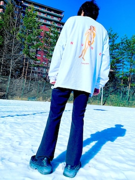 「FR2」｜「アイテム（スラックス）」を使った、ポパイさん（メンズ・167cm）の冬コーディネート