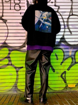 「GU（ジーユー）のアイテム（デニムジャケット、ブラック系）」を使った、ポパイさん（メンズ・167cm）の冬コーディネート