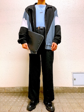「HARE（ハレ）のHAREロゴカットソーSS（Tシャツ/カットソー、ブルー系）」を使った、ポパイさん（メンズ・167cm）の冬コーディネート