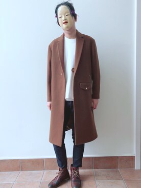「CULLNI（クルニ）のアイテム（チェスターコート）」を使った、hecoさん（メンズ・182cm）の秋コーディネート