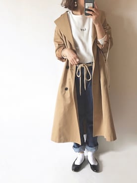 「ROKU」｜「アイテム（トレンチコート）」を使った、sanさん（レディース・159cm）の春コーディネート