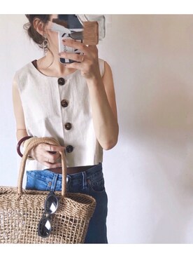 「DHOLIC（ディーホリック）のアイテム（かごバッグ）」を使った、sanさん（レディース・159cm）の夏コーディネート