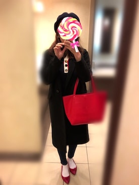 「ラインニット」｜「アイテム（ハンチング/ベレー帽）」を使った、もぐもぐさん（レディース・170cm）の秋コーディネート