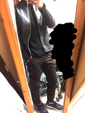 「ナイキスニーカー」｜「アイテム（ライダースジャケット）」を使った、ゆさん（メンズ・174cm）の冬コーディネート