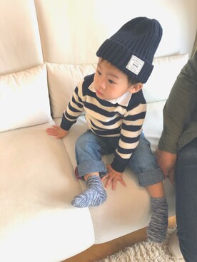 「男の子ベビー」｜「アイテム（ニットキャップ/ビーニー）」を使った、わ か な ◎さん（キッズ・90cm）の秋コーディネート