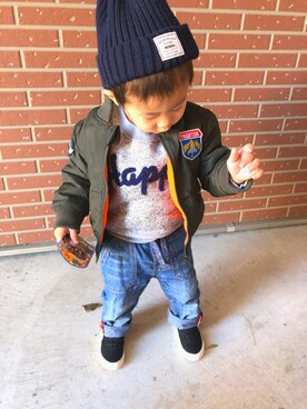 「男の子ベビー」｜「アイテム（ジャケット/アウター）」を使った、わ か な ◎さん（キッズ・90cm）の秋コーディネート