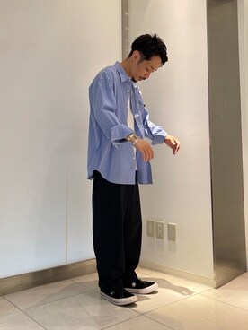 「THOMAS MASON（トーマス メイソン）のトーマスメイソンオーバーシャツ（シャツ/ブラウス、その他）」を使った、冷牟田 誠さん（メンズ・165cm）の春コーディネート