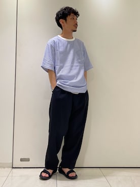 「URBAN RESEARCH Sonny Label（アーバンリサーチサニーレーベル）のクイックドライワイドTシャツ（Tシャツ/カットソー、ブルー系）」を使った、冷牟田 誠さん（メンズ・165cm）の春コーディネート