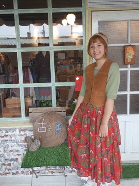 「アイテム（その他トップス、ブラウン系）」を使った、蘇貝兒さん（レディース・161cm）の夏コーディネート