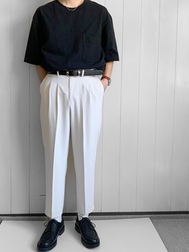 「UNIQLO（ユニクロ）のオーバーサイズクルーネックT（半袖）（Tシャツ/カットソー、ブラック系）」を使った、keiichiroさん（メンズ・168cm）の春コーディネート