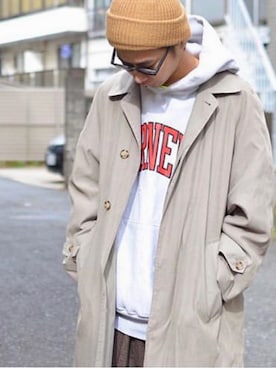 「LONDONFOG（ロンドンフォグ）のアイテム（ステンカラーコート）」を使った、kouheiさん（メンズ・170cm）の冬コーディネート