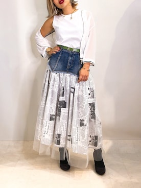 「リメイクデニム」｜「アイテム（スカート）」を使った、ayama11さん（レディース・152cm）の夏コーディネート