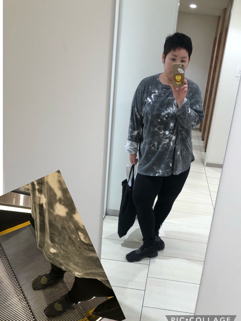 「古着MIX、タイダイ柄、モノトーン、エアリフト」｜「no brandのタイダイ柄ロンT（Tシャツ/カットソー、グレー系）」を使った、すーさんＤＸさん（レディース・160cm）の春コーディネートの1枚目の写真