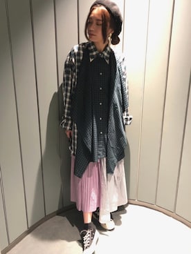 「pushBUTTONのアイテム」を使った、Stephanie Choiさん（レディース・158cm）の冬コーディネート