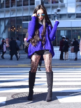 「ＳＫfashionのアイテム（ブーツ、ブラック系）」を使った、Sakiさん（レディース・154cm）の春コーディネート