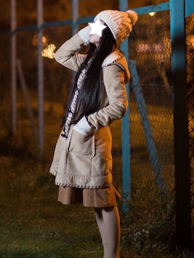 「SKfashionのアイテム（スカート、ブラウン系）」を使った、Sakiさん（レディース・154cm）の春コーディネート