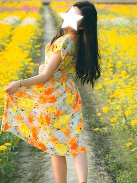 「SKfashionのアイテム（ワンピース、イエロー系）」を使った、Sakiさん（レディース・154cm）の春コーディネート