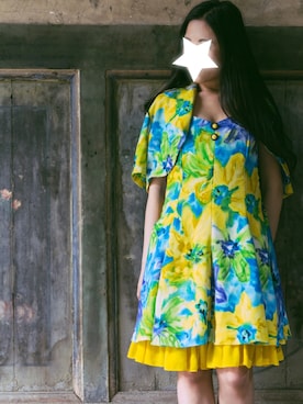 「SKfashionのアイテム（ワンピース、イエロー系）」を使った、Sakiさん（レディース・154cm）の春コーディネート